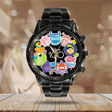 Discover Disney 100 Pixar Happy Faces Sticker Circle D100 Baseball Tees Calendar Steel Band Watch