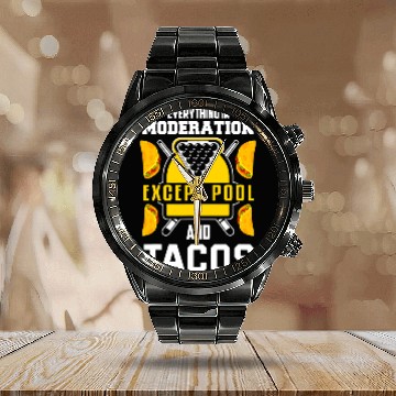 Discover Billiards Joke Taco Lover Billiards Pool Player Calendar Steel Band Watch