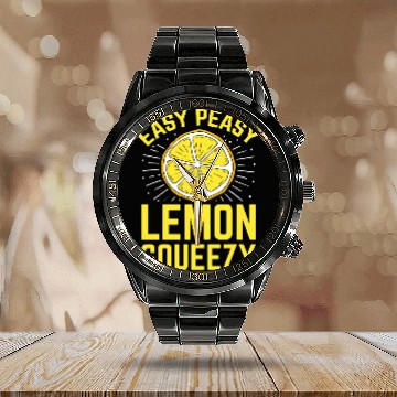 Discover Easy Peasy Lemon Squeezy Funny Lemonade Juice Business Calendar Steel Band Watch