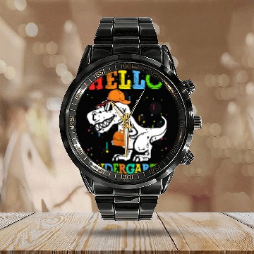 Discover Dinosaur Dino Hello Kindergarten TRex Dinosaur Back To School Boy Student Calendar Steel Band Watch