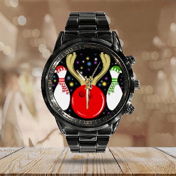 Discover Bowling Gift Christian Deer Christmas Design For December 25th Calendar Steel Band Watch