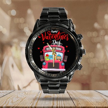 Discover Cute Owl Funny School Bus Driver Owls Valentines Day Matching Calendar Steel Band Watch