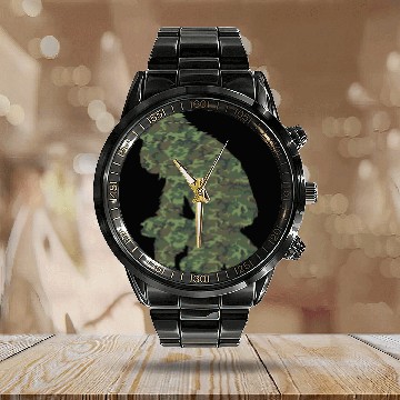 Discover Military Chimpanzee Camo Print US Monkey Veteran Men Gift 4 Calendar Steel Band Watch
