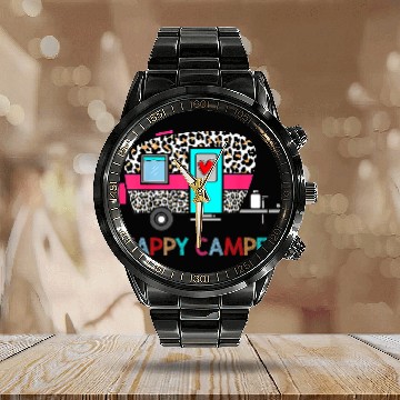Discover Camping Camp Happy Summer Camp Camping Leopard Funny Glamping 2 Camper Calendar Steel Band Watch