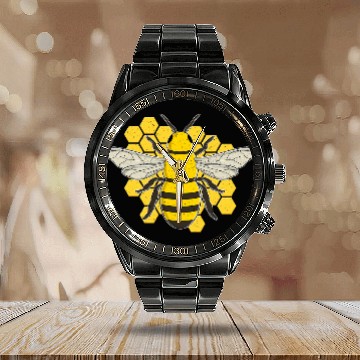 Discover Bee Beekeeping Honeycomb Beekeeper Beekeeping Bumblebee vintages Retro Beekeeper Calendar Steel Band Watch
