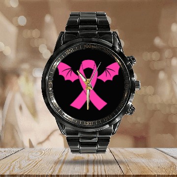 Discover BC Breast Cancer Halloween Bat Wings Awareness Cancer Calendar Steel Band Watch