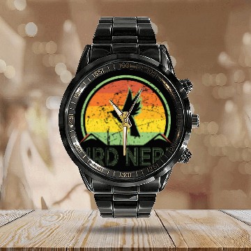 Discover Bird Nerd Retro vintages Distressed Bird Watcher Watching Calendar Steel Band Watch
