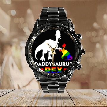 Discover Dinosaur Dino Dino LGBT Daddysaurus Rex Rainbow Dinosaur Dad Support Love Calendar Steel Band Watch
