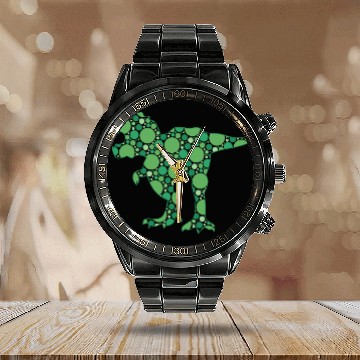 Discover Dinosaur Dino International Dot Day Green Polka Dot T Rex Dinosaur Kids Calendar Steel Band Watch