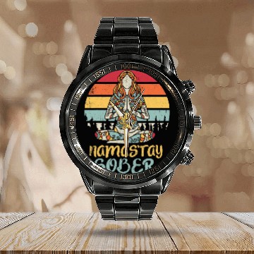 Discover Namastay Sober NA AA 12 Step Recovery Meditation Sobriety Calendar Steel Band Watch