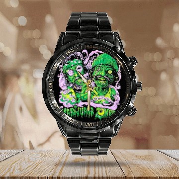 Discover Marijuana Zombie Cheech & Chong Graphic Calendar Steel Band Watch