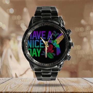 Discover Embroidery Style T Have A Nice Day Hummingbird Rose Calendar Steel Band Watch