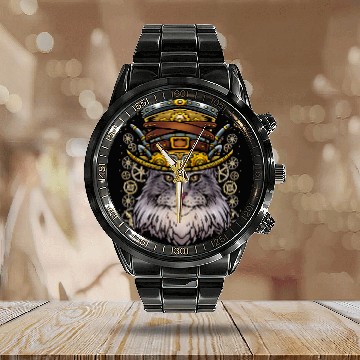 Discover Cat Paws Steampunk Maine Coon Cat Calendar Steel Band Watch
