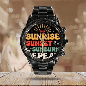 Discover Sunrise Sunset Sunburn Repeat Vacation Summer Calendar Steel Band Watch
