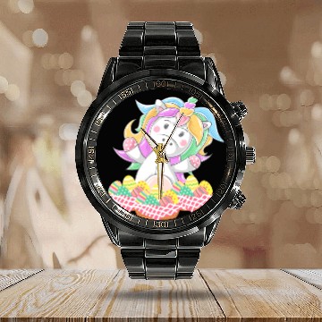 Discover Unicorns Easter Unicorns Lover Bunny Unicorns Holding Easter Egg 2 Calendar Steel Band Watch