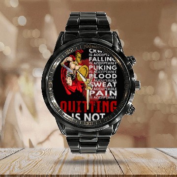 Discover Spartans never quit Ancient Greece Warriors Sparta Calendar Steel Band Watch