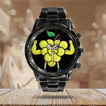 Discover Veggie power exercising grape fun grape grape 1 Calendar Steel Band Watch