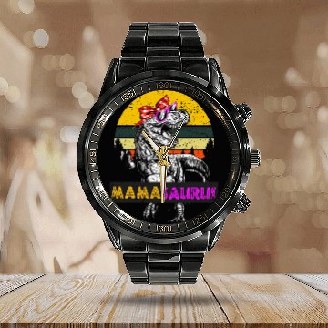 Discover Dinosaur Dino Mamasaurus T rex Dinosaur Funny vintages Retro Calendar Steel Band Watch Calendar Steel Band Watch