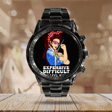 Discover Womens Expensive Difficult And Talks Back funny mothers day quote Calendar Steel Band Watch