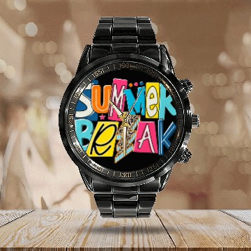 Discover Retro Summer Break Leopard Lightning Funny Family Vacation Calendar Steel Band Watch