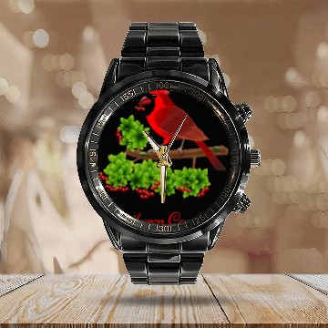Discover Northern Cardinal Beautiful Cardinal Bird Ornithology Calendar Steel Band Watch