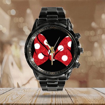 Discover Disney Minnie Mouse Big Bow Zip Calendar Steel Band Watch
