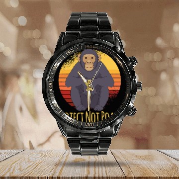 Discover Protect Not Poach Ape Monkey Chimpanzee Calendar Steel Band Watch