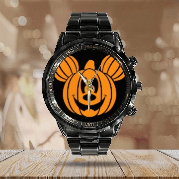 Discover Disney Mickey Mouse Pumpkin Halloween Zip Calendar Steel Band Watch