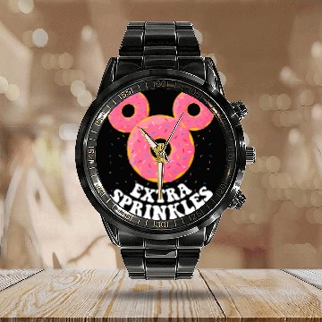 Discover Disney Mickey Mouse Donut Ears Extra Sprinkles Calendar Steel Band Watch