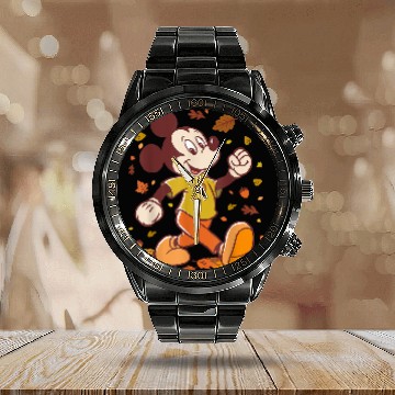 Discover Disneyss Mickey Mouse Strolling Through Autumn Leaves Fall Baseball Tees Calendar Steel Band Watch