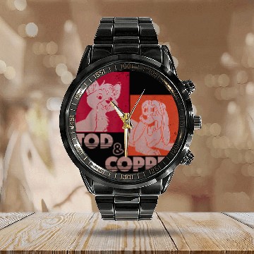 Discover Disney The Fox and the Hound Tod & Copper Retro Calendar Steel Band Watch