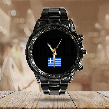 Discover Greece Flag Vintage Black Text Calendar Steel Band Watch