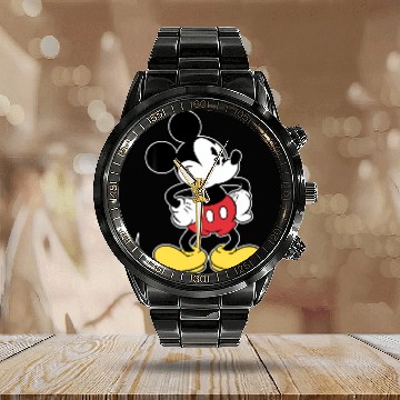 Discover Disney Classic Mickey Mouse Baseball Tees Calendar Steel Band Watch