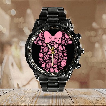 Discover Disney Minnie Mouse Pink Easter Calendar Steel Band Watch