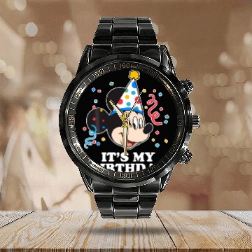 Discover Disney Mickey Mouse Its My Birthday Calendar Steel Band Watch