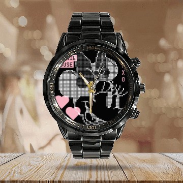 Discover Disney Minnie Mouse Retro Digital Hearts Baseball Tees Calendar Steel Band Watch