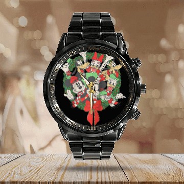 Discover Disney Group Shot Christmas Wreath Raglan Baseball Calendar Steel Band Watch Calendar Steel Band Watch