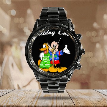 Discover Disney Mickey And Pluto Holiday Cheer Christmas Zip Calendar Steel Band Watch
