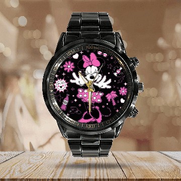 Discover Disney Minnie Mouse Retro Vinyl Summer Calendar Steel Band Watch