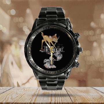 Discover Disney Bambi Classic Group Shot Title Logo Zip Calendar Steel Band Watch