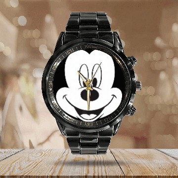 Discover Disney Winking Mickey Mouse Face Large Icon Baseball Tees Calendar Steel Band Watch