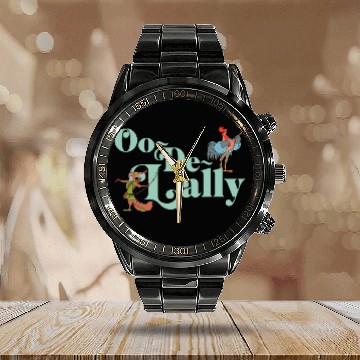 Discover Disney Robin Hood Oo-De-Lally Iconic Quote Chest Text Logo Calendar Steel Band Watch
