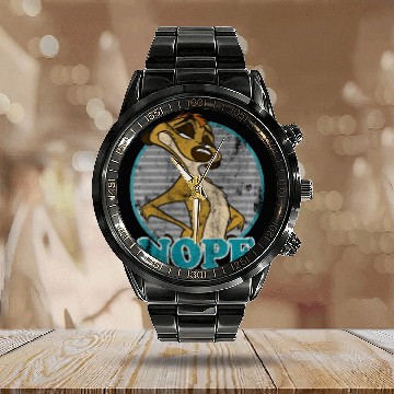 Discover disney lion king timon nope striped circle Calendar Steel Band Watch