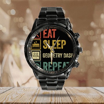 Discover Funny eat sleep geometry dash repeat retro vintage - Geometry Dash - Calendar Steel Band Watch