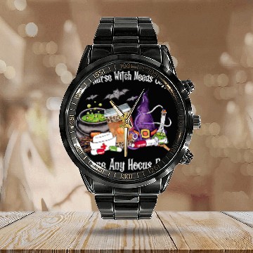 Discover This Nurse Witch Needs Coffee Before Hocus Pocus Halloween Calendar Steel Band Watch