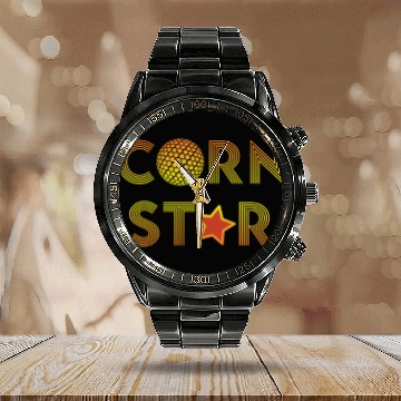 Discover Corn Star Retro Cornhole Calendar Steel Band Watch