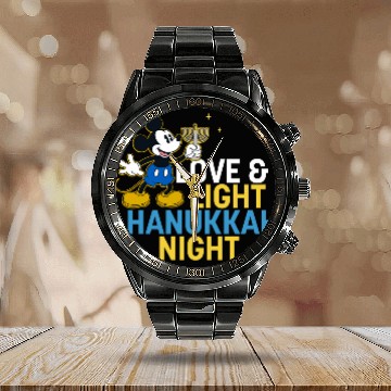 Discover Disney Mickey Mouse Love & Light Happy Hanukkah Calendar Steel Band Watch
