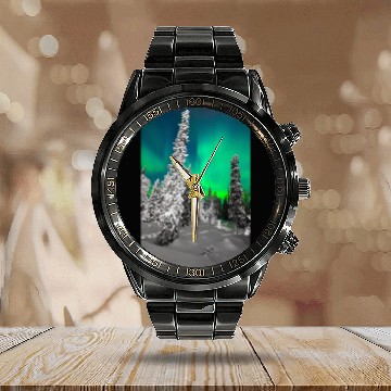 Discover Northern Lights, Aurora Borealis Arctic Winter Alaska Classic Calendar Steel Band Watch
