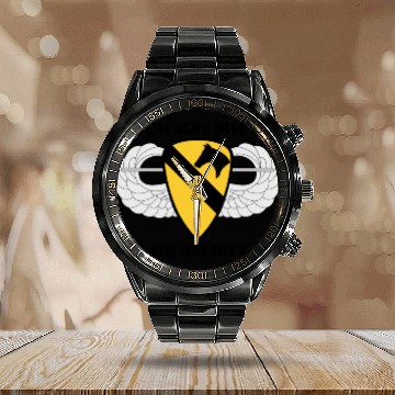 Discover 1st Cavalry Division Air Assault W/Text Calendar Steel Band Watch