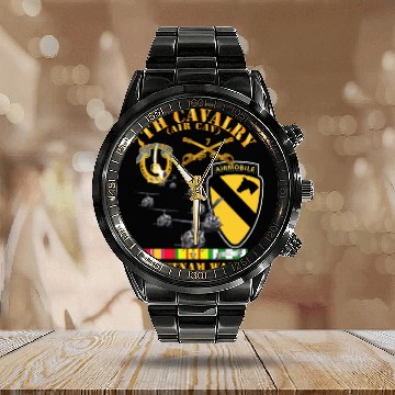 Discover Army 7th Cavalry Air Cav 1st Cav Division w SVC Calendar Steel Band Watch